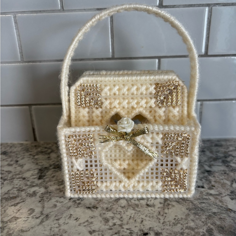 Elegant Cream and Gold coasters with a holder